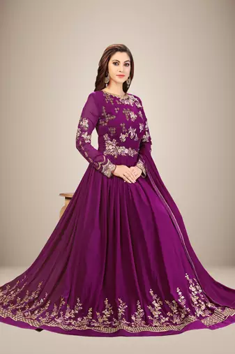 Trendmalls Purple Anarkali Suit Embroidery Nazneen Salwar Suit Set