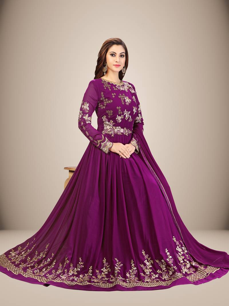 Purple Anarkali Suit Embroidery Nazneen Salwar Suit Set