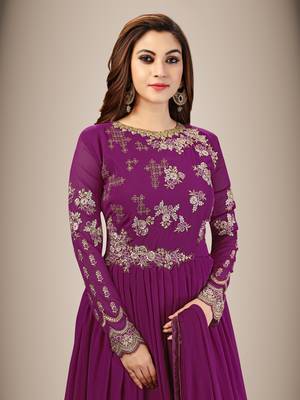 Trendmalls Purple Anarkali Suit Embroidery Nazneen Salwar Suit Set 7