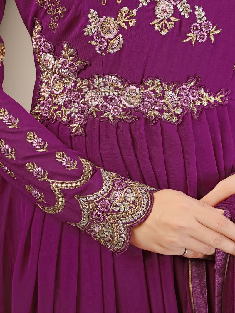 Purple Anarkali Suit Embroidery Nazneen Salwar Suit Set
