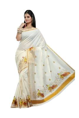 Selvamani tex kerala kasavu cotton saree with running blouse 1