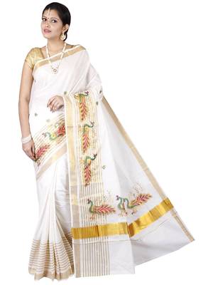 Selvamani tex kerala kasavu cotton saree with running blouse 1