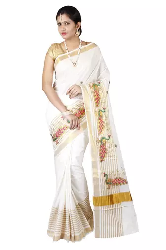 Selvamani tex kerala kasavu cotton saree with running blouse