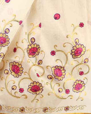 Cream Cotton Zari and Embroidered Kerala Kasavu Saree 4