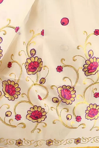 Cream Cotton Zari and Embroidered Kerala Kasavu Saree