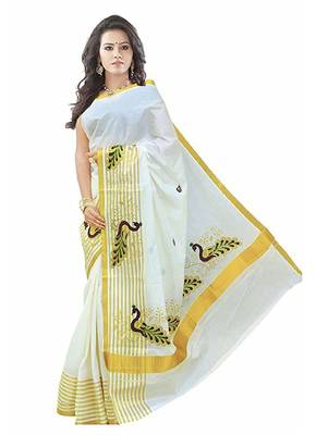 Selvamani tex kerala kasavu cotton saree with running blouse 1
