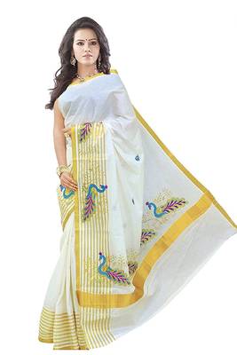 Selvamani tex kerala kasavu cotton saree with running blouse 1