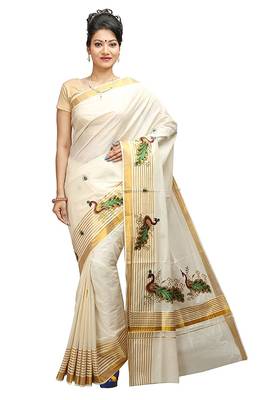 Selvamani tex kerala kasavu cotton saree with running blouse 2