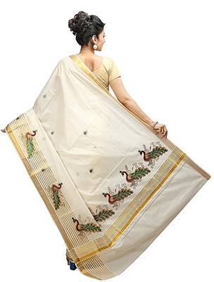 Selvamani tex kerala kasavu cotton saree with running blouse 3