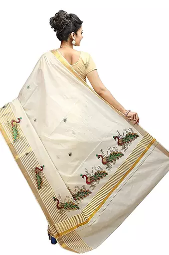 Selvamani tex kerala kasavu cotton saree with running blouse
