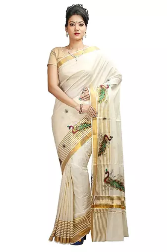 Selvamani tex kerala kasavu cotton saree with running blouse