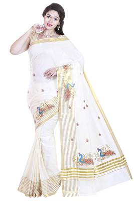 Selvamani tex kerala kasavu cotton saree with running blouse 1