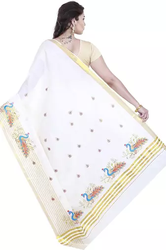 Selvamani tex kerala kasavu cotton saree with running blouse