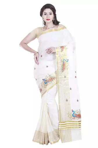 Selvamani tex kerala kasavu cotton saree with running blouse