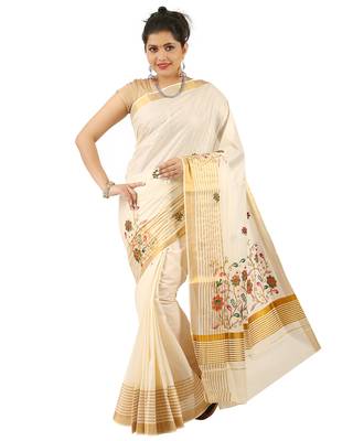 Selvamani tex kerala kasavu cotton saree with running blouse 1