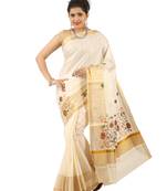 Selvamani tex kerala kasavu cotton saree with running blouse