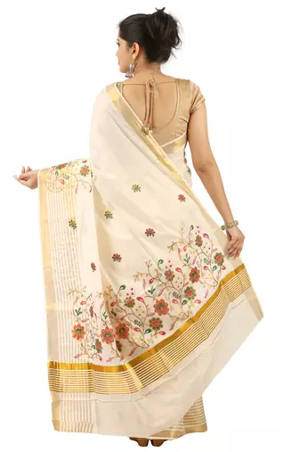 Selvamani tex kerala kasavu cotton saree with running blouse