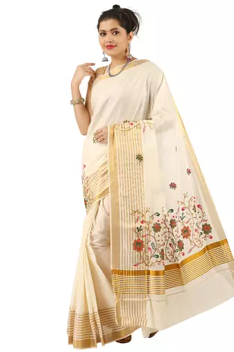 Selvamani tex kerala kasavu cotton saree with running blouse