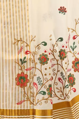 Selvamani tex kerala kasavu cotton saree with running blouse