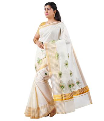 Selvamani tex kerala kasavu cotton saree with running blouse 1