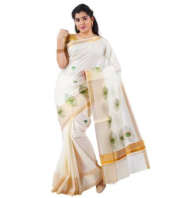 Selvamani tex kerala kasavu cotton saree with running blouse 2