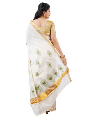 Selvamani tex kerala kasavu cotton saree with running blouse 3