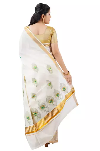 Selvamani tex kerala kasavu cotton saree with running blouse