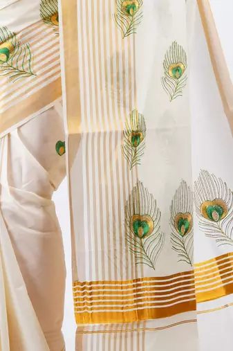 Selvamani tex kerala kasavu cotton saree with running blouse