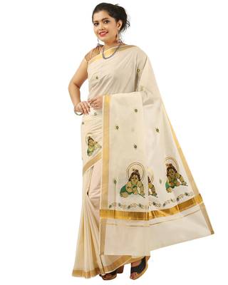 Selvamani tex kerala kasavu cotton saree with running blouse 1