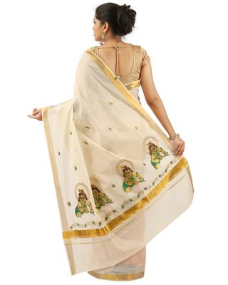 Selvamani tex kerala kasavu cotton saree with running blouse 2