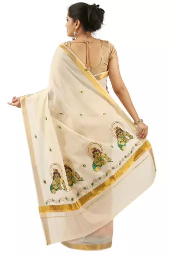 Selvamani tex kerala kasavu cotton saree with running blouse
