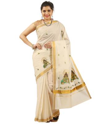 Selvamani tex kerala kasavu cotton saree with running blouse 3