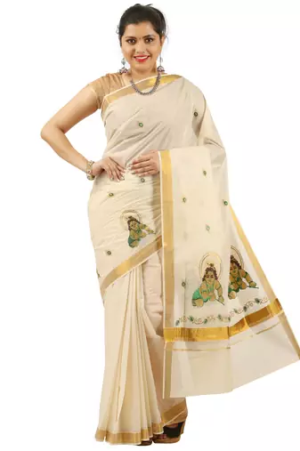 Selvamani tex kerala kasavu cotton saree with running blouse