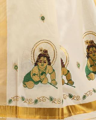 Selvamani tex kerala kasavu cotton saree with running blouse 5