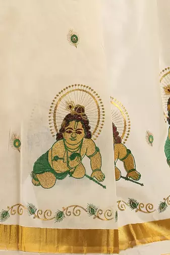 Selvamani tex kerala kasavu cotton saree with running blouse