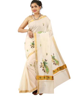 Selvamani tex kerala kasavu cotton saree with running blouse 1