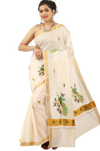 Selvamani tex kerala kasavu cotton saree with running blouse