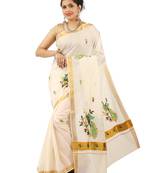Selvamani tex kerala kasavu cotton saree with running blouse