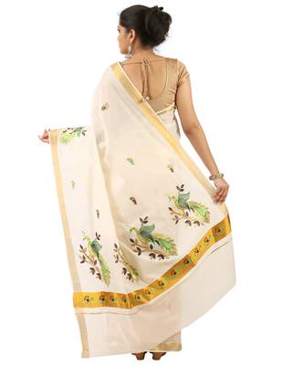 Selvamani tex kerala kasavu cotton saree with running blouse 2