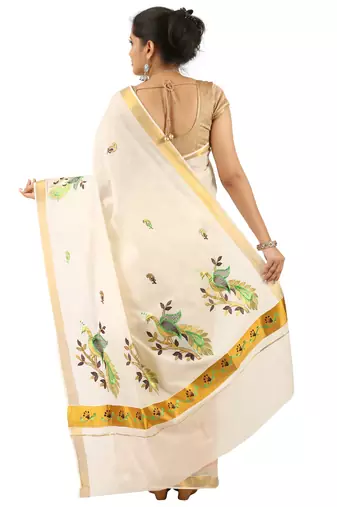 Selvamani tex kerala kasavu cotton saree with running blouse