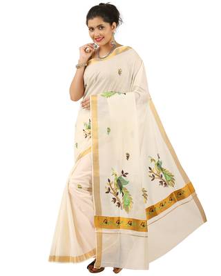 Selvamani tex kerala kasavu cotton saree with running blouse 3