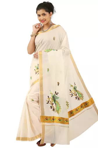 Selvamani tex kerala kasavu cotton saree with running blouse