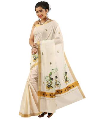Selvamani tex kerala kasavu cotton saree with running blouse 1