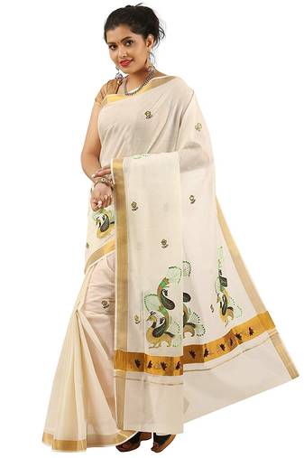 Selvamani tex kerala kasavu cotton saree with running blouse