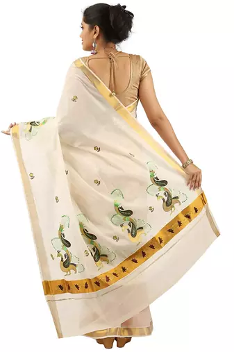 Selvamani tex kerala kasavu cotton saree with running blouse