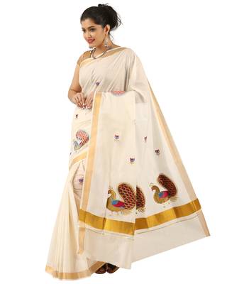 Selvamani tex kerala kasavu cotton saree with running blouse 1