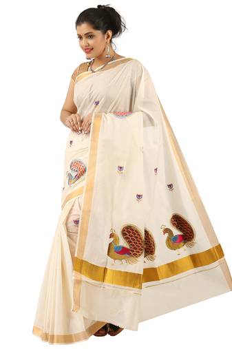 Selvamani tex kerala kasavu cotton saree with running blouse