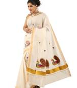 Selvamani tex kerala kasavu cotton saree with running blouse