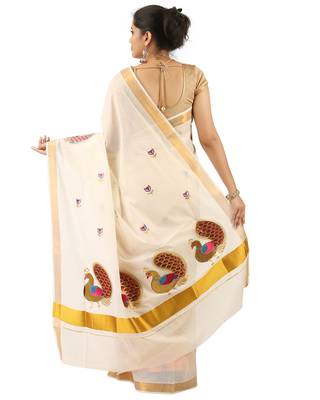 Selvamani tex kerala kasavu cotton saree with running blouse 2