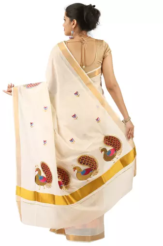 Selvamani tex kerala kasavu cotton saree with running blouse
